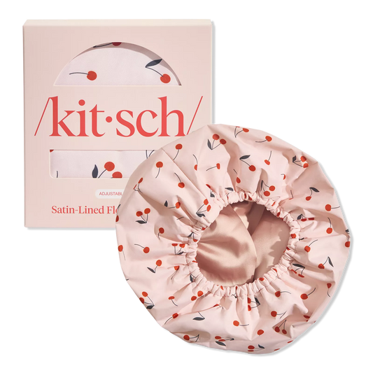 Kitsch Satin-Lined Flexi Shower Cap - Cherry Print