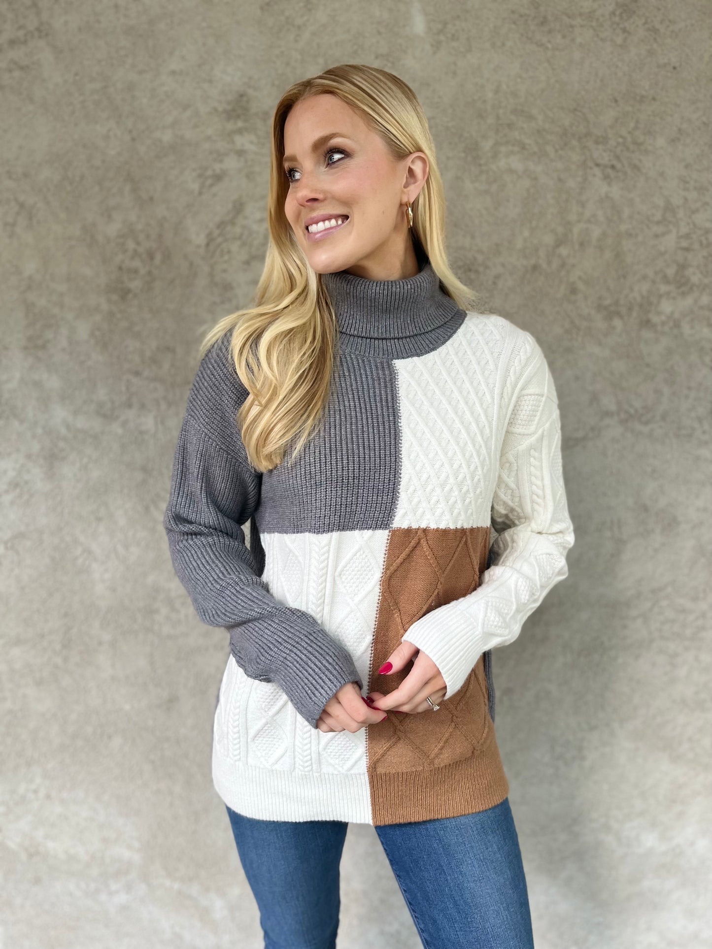 Color Block Super Soft Turtleneck Sweater