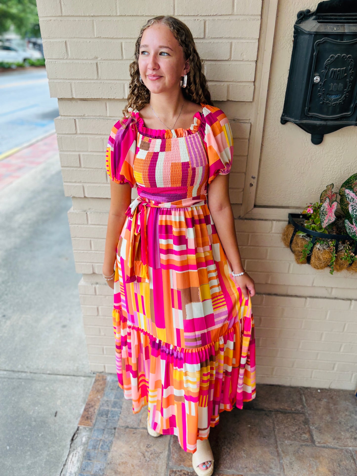 Printed Woven Maxi Dress - Rust Berry