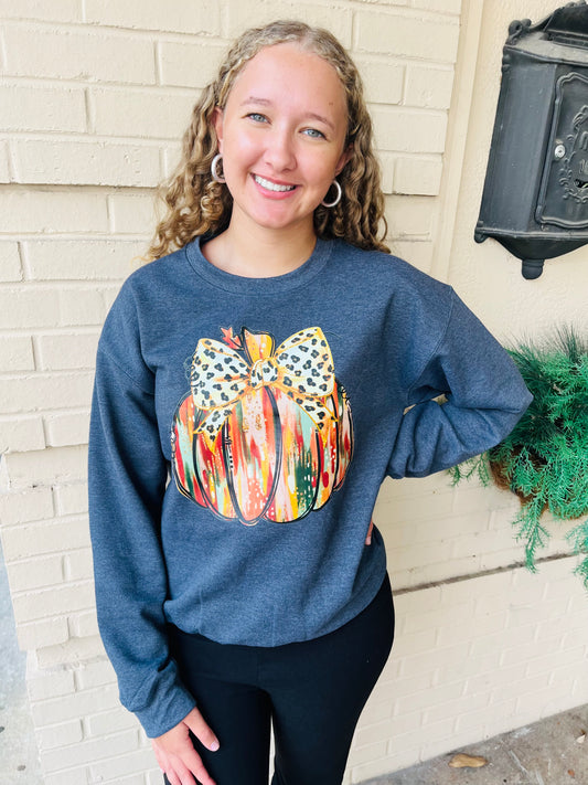 Gold Glitter Pumpkin Crewneck - Charcoal