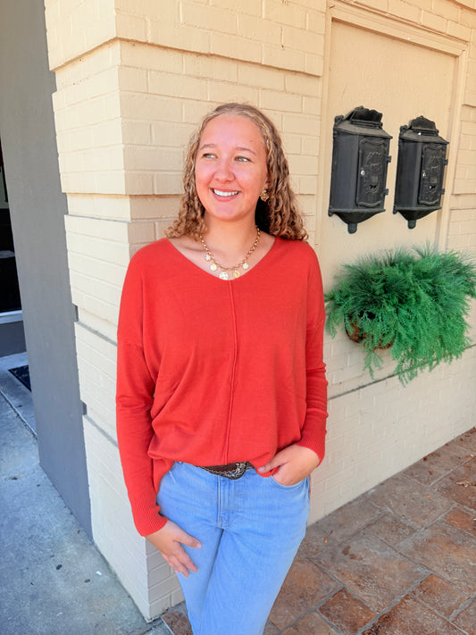 Super Soft Front Seam Sweater - Burnt Orange