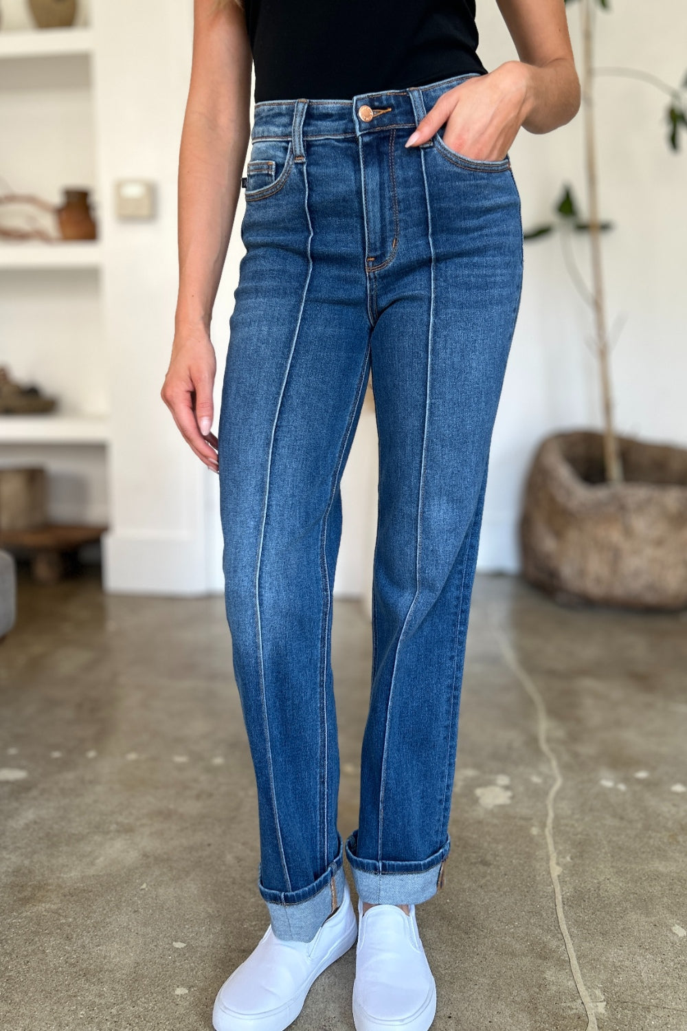 ONLINE ONLY Full Size High Waist Front Seam Detail Straight Jeans