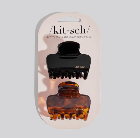 Kitsch Recycled Plastic Medium Puffy Claw Clips 2pc Set - Black/Tort