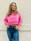 Garment Washed Lace Edge Pullover - Hot Pink