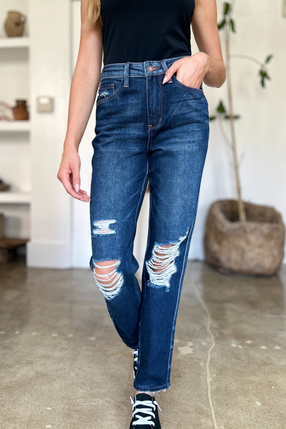 ONLINE ONLY Judy Blue Full Size High Waist Rigid Magic Heavy Destroy Straight Jeans