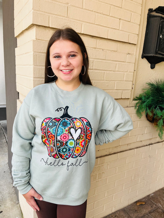 Hello Fall Crewneck Sweatshirt - Sage