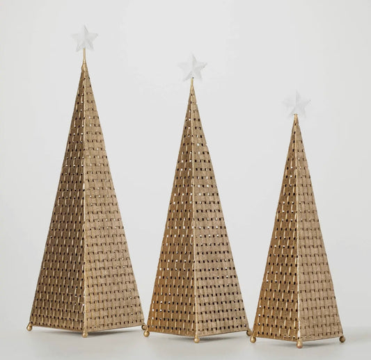 Gold Woven Cone Tree Set Of 3