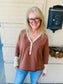 Washed Cotton Henley Top - Mocha