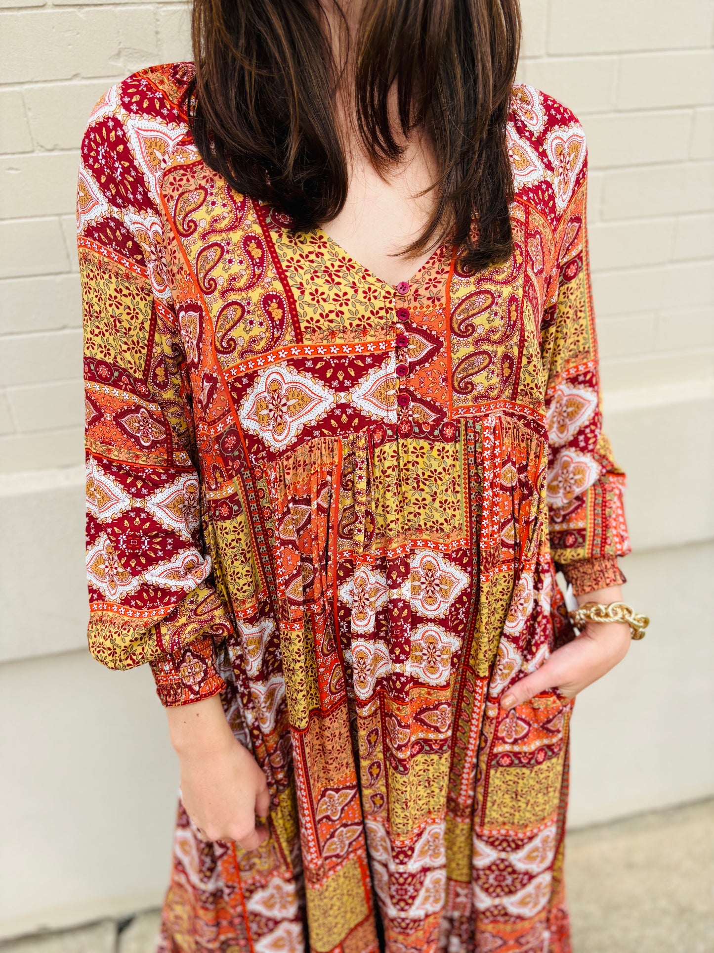 Tiled Patchwork Maxi Dress - Pumpkin Spice