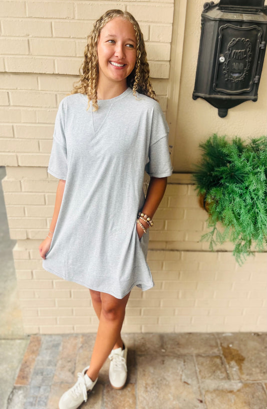 Mineral Washed Comfy Knit Dress - Grey