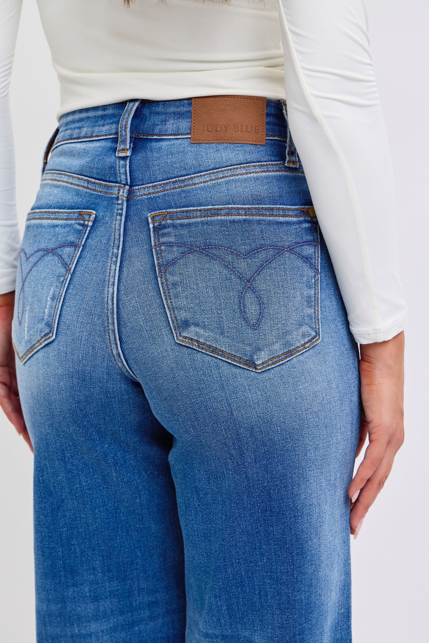 Judy Blue Full Size Distressed High Waist Wide Leg Jeans ONLINE ONLY