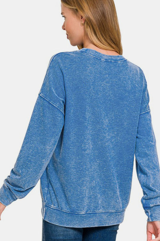 Washed Round Neck Dropped Shoulder Sweatshirt ONLINE ONLY