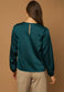 Long Sleeve Pleated Satin Top - Teal