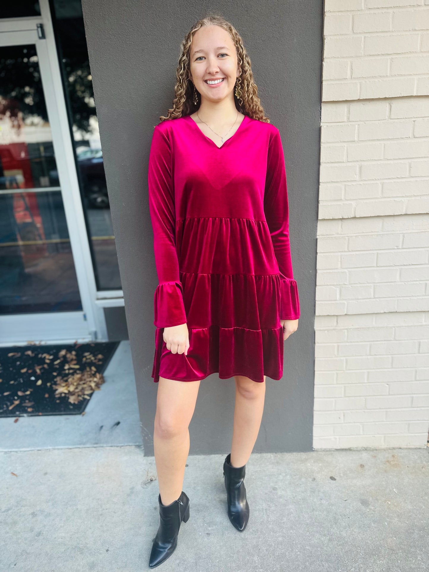 Velvet Holiday Dress - Red