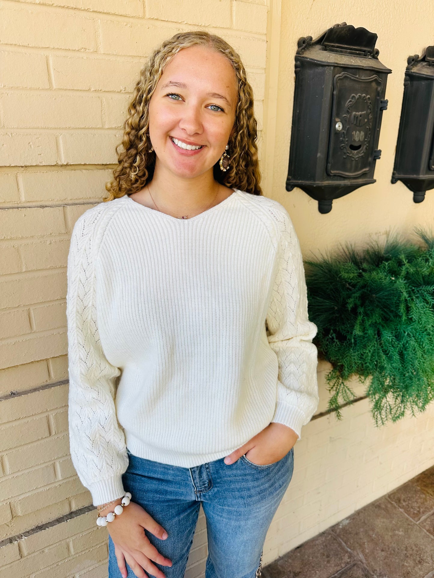 V Neck Ribbed Knit Sweater