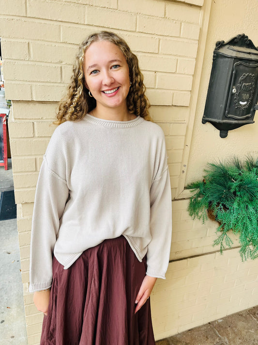 Oversized Side Slit Knit Sweater - Oatmeal