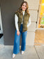 High Neck Casual Puffer Vest - Olive