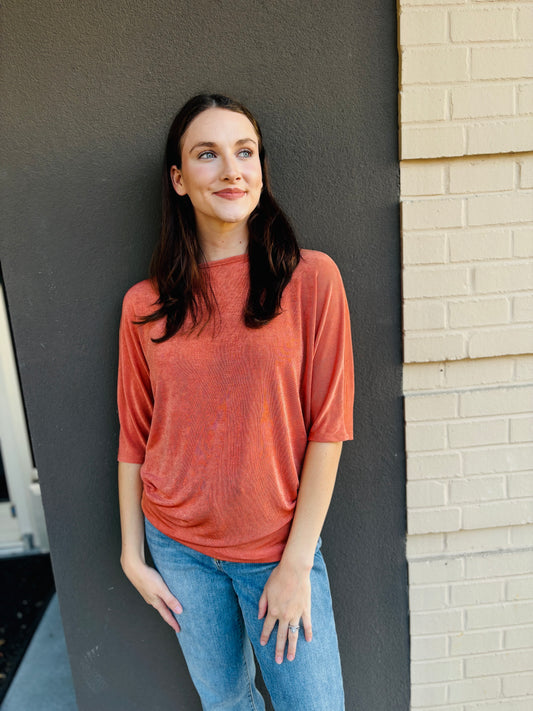 Super Comfy Boat Neck Dolman Top - Pumpkin