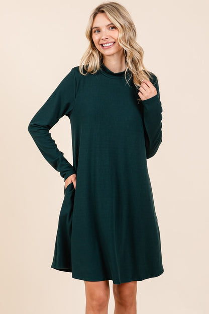 Mock Neck Long Sleeve Dress with Pockets ONLINE ONLY