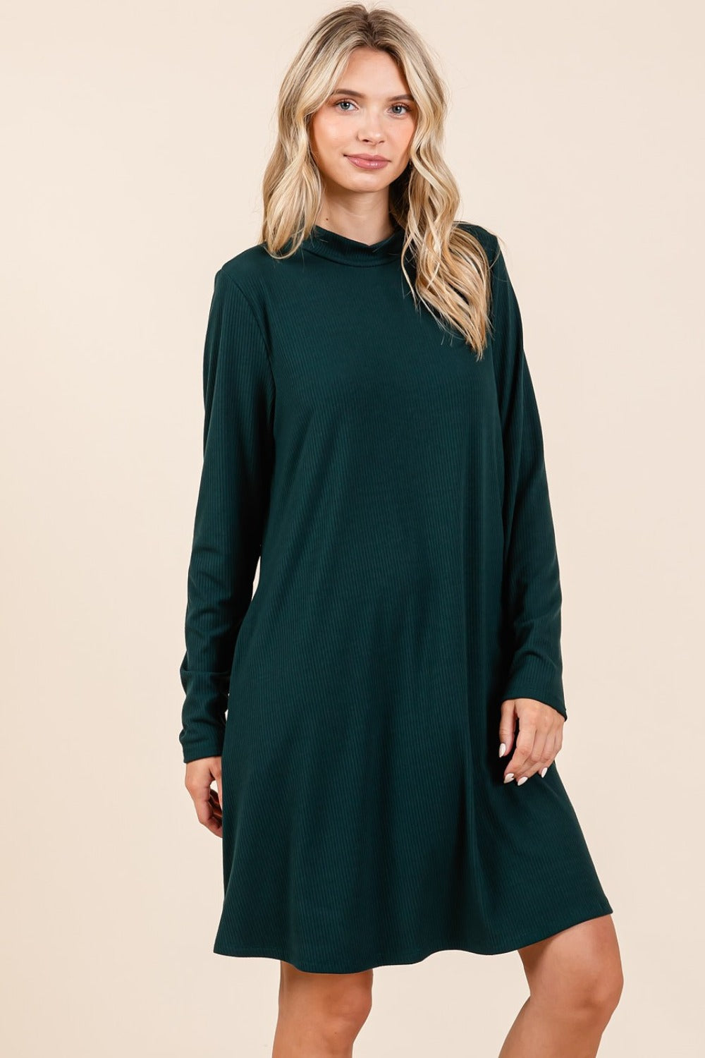 Mock Neck Long Sleeve Dress with Pockets ONLINE ONLY