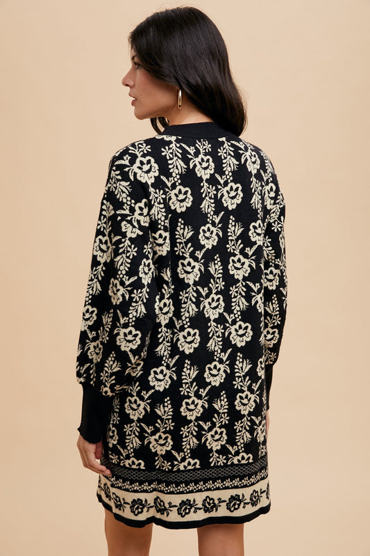 Floral Jacquard Round Neck Sweater Dress ONLINE ONLY