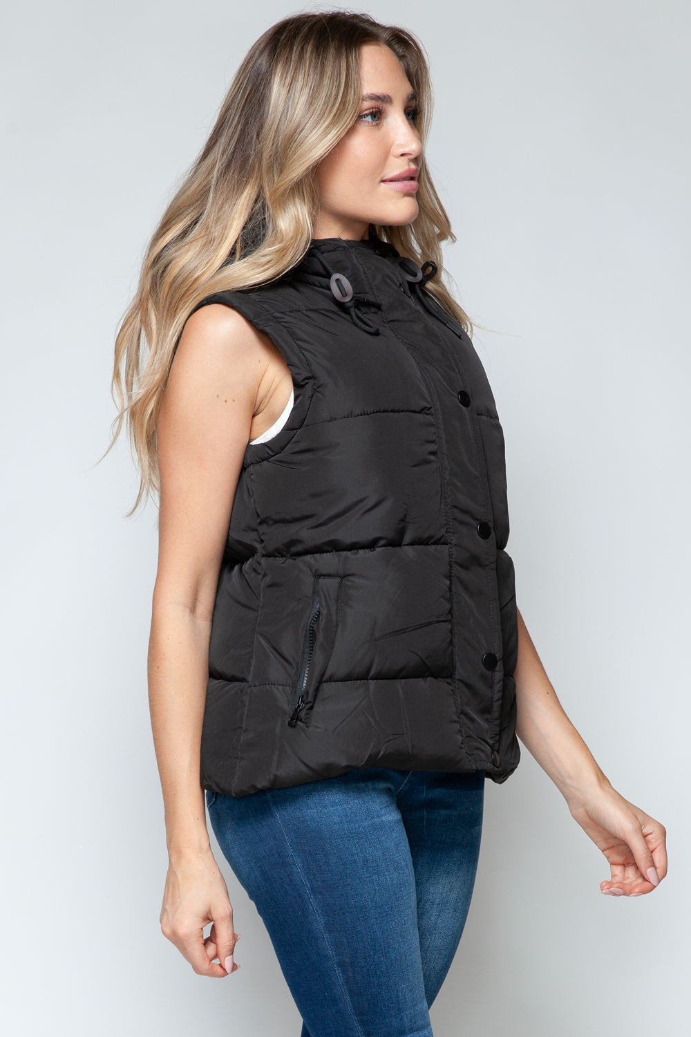 Snap and Zip Closure Hooded Vest