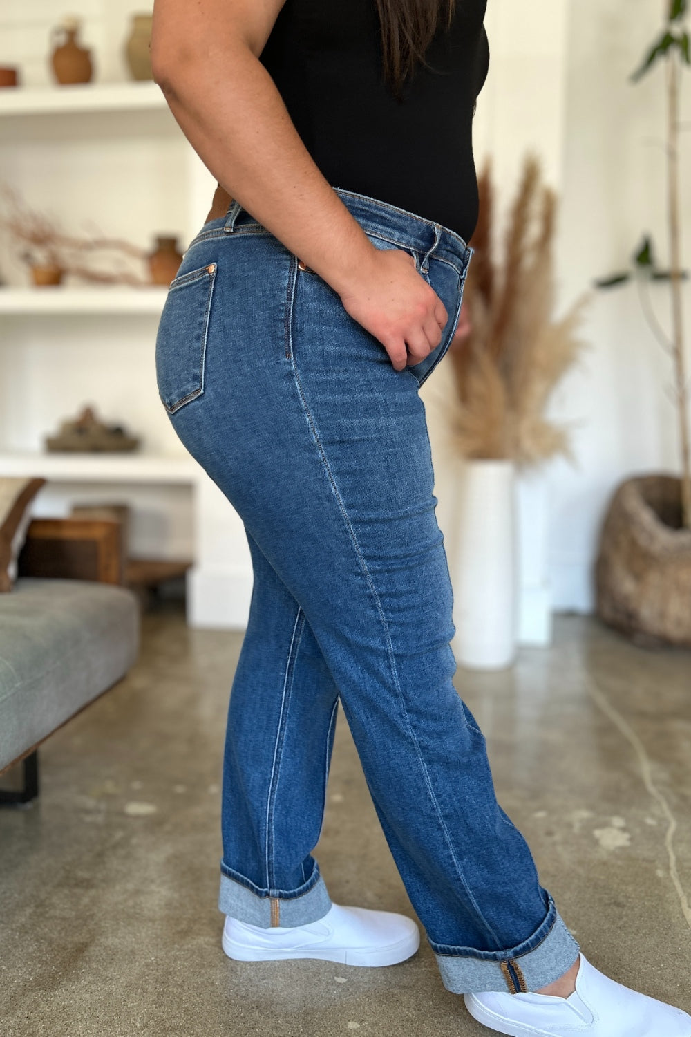 ONLINE ONLY Full Size High Waist Front Seam Detail Straight Jeans