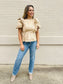 Scalloped Detail Round Neck Top - Khaki