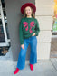 Christmas Sweater with Plaid Ribbon Bow - Hunter Green