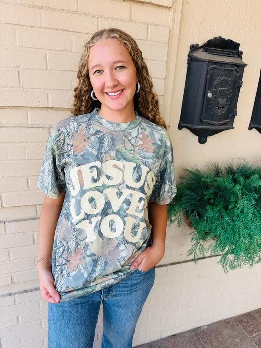 Jesus Loves You Camo Oversized Graphic Tee
