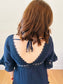 Navy V Neck Lace Trim Crochet Maxi Dress