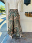 Paisley Print Wide Ruffled Pants - Green