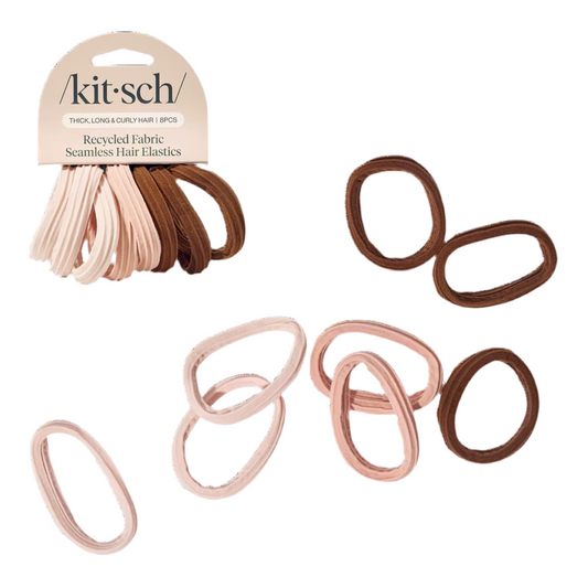 Kitsch Recycled Fabric Seamless Hair Elastics 8 Piece Set - Rosewood