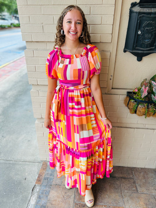 Printed Woven Maxi Dress - Rust Berry