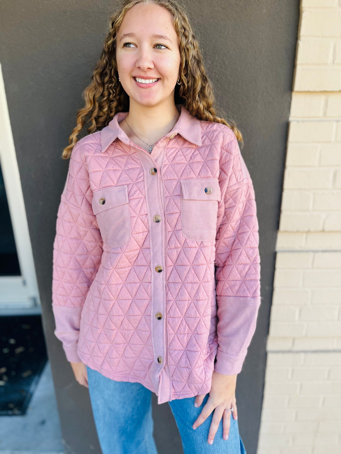 Oversized Quilted Shacket - Blush