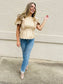 Scalloped Detail Round Neck Top - Khaki