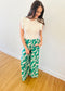 Patterned Pull On Wide Leg Pants - Green