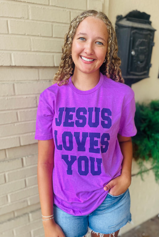 Jesus Loves You Graphic Tee - Berry