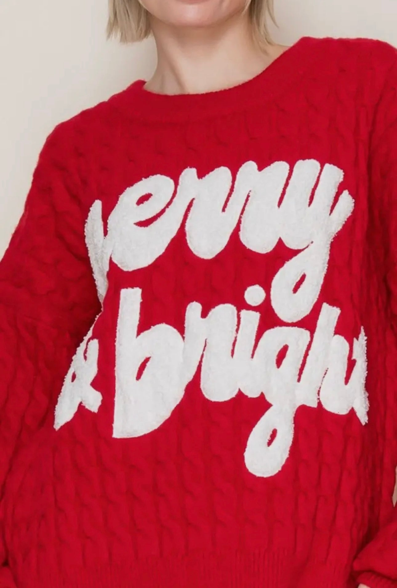 Merry & Bright Solid Knit Sweater - Red