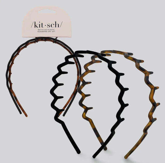 Kitsch Zig Zag Headband 2pc - Black & Tort