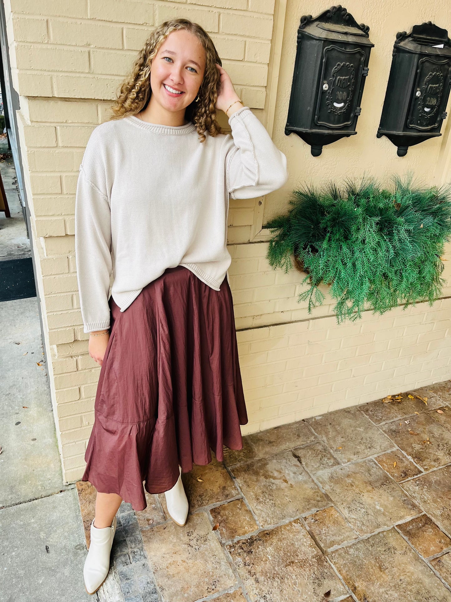 Oversized Side Slit Knit Sweater - Oatmeal