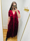 Embossed Velvet Button Down Maxi Dress - Merlot