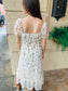 Sheer Sleeve Floral Front Tie Midi Dress - Cream