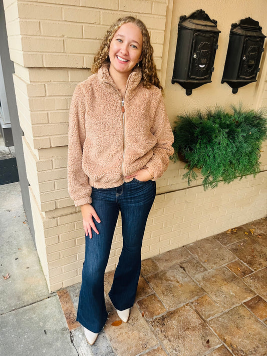 Fleece Zip Up Teddy Jacket - Latte