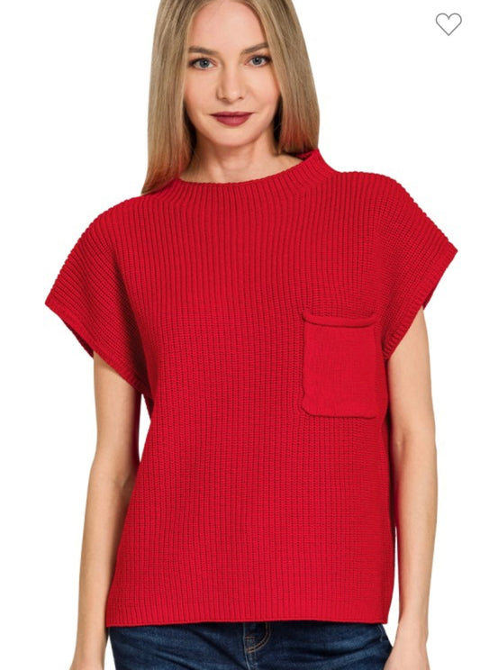 Mock Neck Short Sleeve Sweater