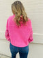 Garment Washed Lace Edge Pullover - Hot Pink