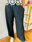 Solid Wide Leg Pleated Pants - Black