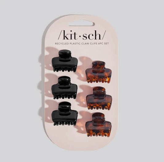 Kitsch Recycled Plastic Mini Puffy Claw Clips 6pc Set - Black/Tort