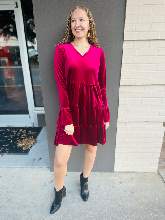 Velvet Holiday Dress - Red