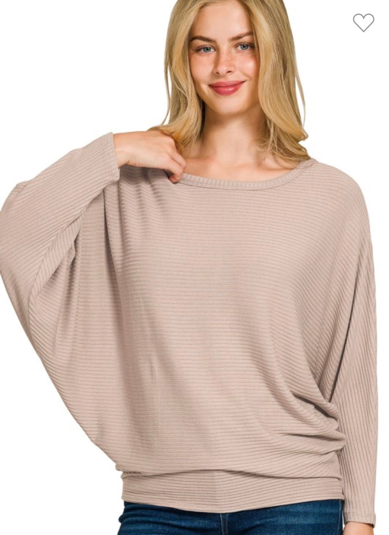 Ribbed Batwing Boat Neck Sweater